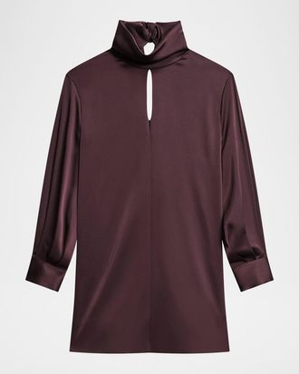 Theory Long-Sleeve Tie-Back Satin Dress