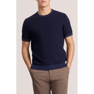 Ted Baker Herringbone Short Sleeve Knit Sweater in Sky Captain at Nordstrom Rack, Size 6(Xxl)