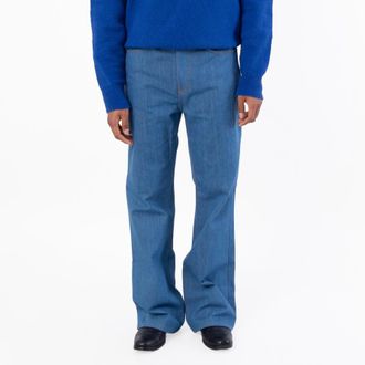 Amiri Mens Retro Indigo Crease Flared Jeans, Waist Size 30