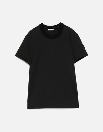 Moncler Womens Womens Cotton T-Shirt Black - Size: 10/8