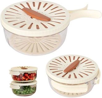 OEM Allecto - Cesta De Drenaje - Frutas Y Verduras - Con Tapa - Blanco Y Marr&oacute;n - Drenaje Y Almacenamiento - Pr&aacute;ctico Para La Cocina - Dise&ntilde;o Moderno