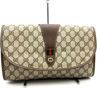 Gucci Brown Gg Supreme Canvas Pvc Clutch Bag (Pre-Owned)