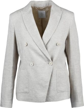 Eleventy White Double-Breasted Linen Viscose Jacket