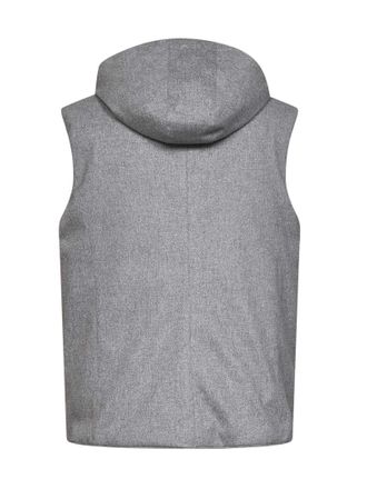 Brunello Cucinelli Mens Wool Padded Hooded Vest Light Grey & Down Jackets