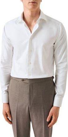 Eton Slim Fit Textured Stripe Cotton Dress Shirt in White at Nordstrom Rack, Size 14.5