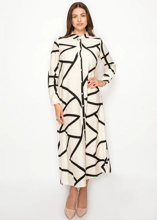 YAL New York Ivory Graphic Line Maxi Shirt Dress