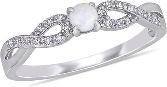 Amour 1/10 CT TW Diamond and Opal Infinity Ring In Sterling Silver