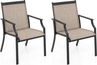 Costway 2 Sillas Jardin Exterior Textilene, Sillas Terraza Exterior Asiento Transpirable, Estructura De Metal, Respaldo Alto, 66 X 61 X 90 Cm (caf&eacute;) - Costway