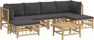 vidaXL Set De Muebles De Jard&iacute;n 7 Piezas Bamb&uacute; Con Cojines Gris Oscuro Vidaxl