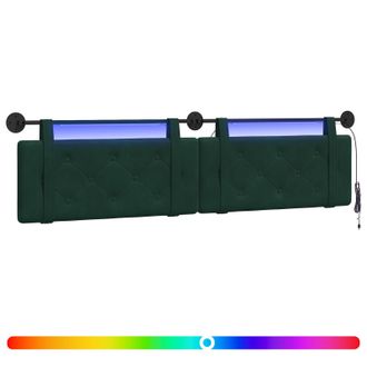 vidaXL Cabecero Colgante Con Luz Led Verde Oscuro Terciopelo Vidaxl