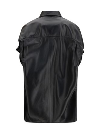 Balenciaga Tucked Sleeves Lamb Leather Shirt - Black