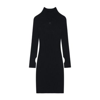 Courrèges Short Dresses, female, Black, Size: L Solar Light Rib Dress