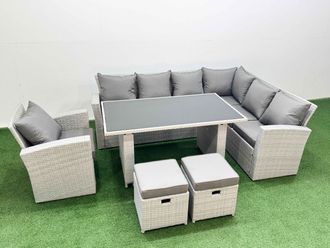 Fimous Outdoor Garden Furniture Sets 9 Seater Wicker Rattan Corner Sofa Sets in Light Grey