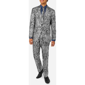 OppoSuits Silver Geo Star Slim Fit Two-Piece Suit & Tie Set in Black/Silver at Nordstrom, Size 44 Regular