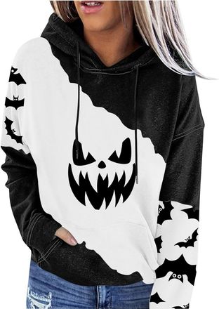 Generic Womens Halloween Hoodie Blanket Women Halloween Sweatshirt For Women 2024 Halloween Scary Pumpkin Graphic Print Long Sleeve Hoodies Casual Womens Hall