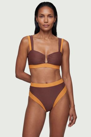 Karen Millen Womens Contrast Trim Bikini Top - Chocolate Nylon - Size X-Small