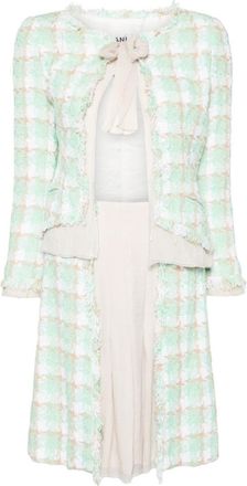 Chanel Green Tweed Jacket and Skirt Set Size 42