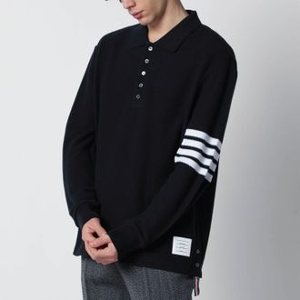 Thom Browne Navy blue cotton polo shirt