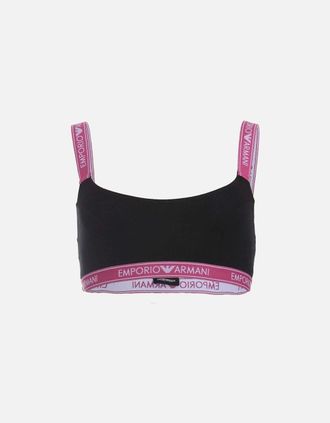 Emporio Armani Womens Iconic Logo Band Stretch Cotton Bralette, Black with Pink - Size: 12/12