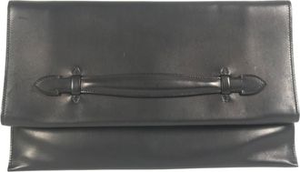 Herm&egrave;s Black Leather Clutch Bag Pouch (Pre-Owned)