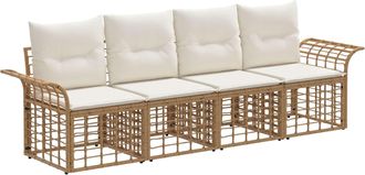 vidaXL Conjunto De Sof&aacute;s De Exterior 4 Uds. Natural Y Crema Poli&eacute;ster Vidaxl