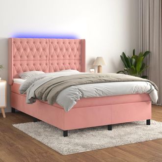 vidaXL Vidaxl - Cama Box Spring Colch&oacute;n Y Led Terciopelo Rosa 140x200 Cm