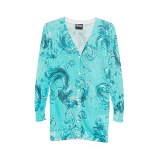 Versace Jeans Couture Cardigans, female, Blue, Size: L Printed Cardigan