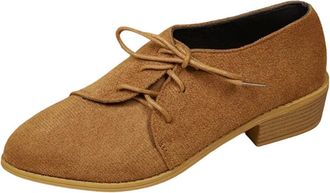 Generic Ladies Lace Up Shoes Pointed Toe Dressy Shoes Solid Color Fashionable Low Chunky Heel Non-Slip Comfortable Casual Walking Shoe Work Office Leisure Bro