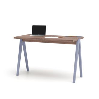 HERDASA Escritorio 635 De La Colecci&oacute;n Comp&aacute;s, Nogal De Melamina Y Patas De Haya Azules