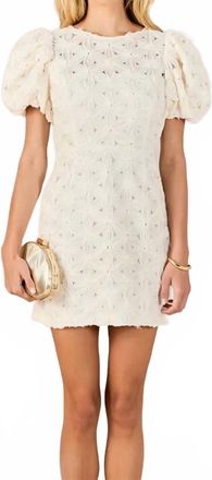English Factory Textured Puff Sleeve Dress In Beige
