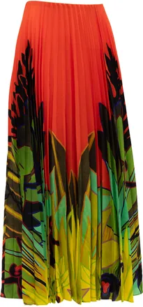 Valentino Garavani Womens Orange Pleated Floral Skirt