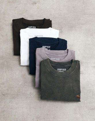 Abercrombie & Fitch confezione da 5 T-shirt premium pesanti a maniche corte in nero/blu/bianco-Multicolore