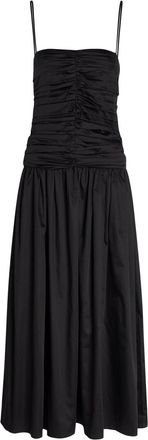 Tove Amina Gathered Cotton Midi Dress - Black - 38 (UK10 / S)