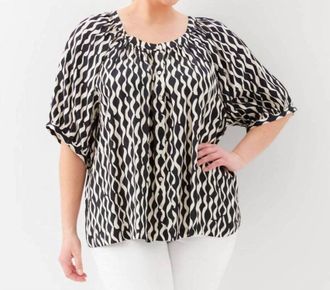 Karen Kane Satin Short Sleeve Peasant Top - Plus In Print