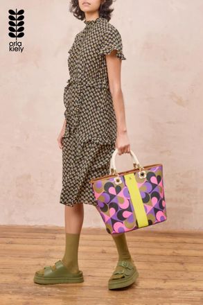 Orla Kiely Womens Purple Statement Tote Bag In Retro Print With Leather Handles - One Size