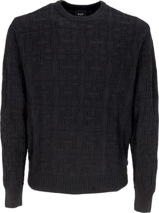 HUF Huf, Truien & Vesten, Heren, Zwart, M, Katoen, Zwarte Jacquard Crew Sweater