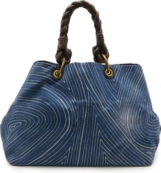 Bottega Veneta Blue Canvas Leather Shoulder Bag Tote Bag (Pre-Owned)