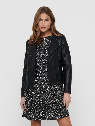 Only Lederimitatjacke ONLY ONLMELISA FAUX LEATHER BIKER CC OTW, Damen, Gr. XL, schwarz, Web, Obermaterial: 100% Polyester, unifarben, normal, V-Ausschnitt,
