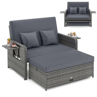 Costway Costway PE Wicker Daybed w/Adjustable Backrest 2PCS Patio Rattan Furniture Set in Grey
