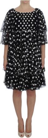 Dolce & Gabbana Polka Dotted Ruffled Dress - Dames - Korte kleedjes - Zwart - S - Katoen - Kleedjes
