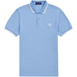 Fred Perry Heren Ribgebreid Poloshirt met Kraag (Licht Blauw)