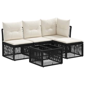vidaXL Conjunto De Sof&aacute;s De Jard&iacute;n 5 Pcs Negro Rat&aacute;n Sint&eacute;tico Vidaxl
