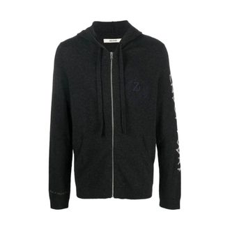 Zadig&Voltaire Hoodies & sweatvesten, Heren, Zwart, L, Intarsia-gebreide hoodie