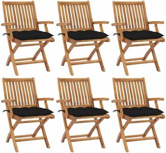 vidaXL Vidaxl - Sillas De Jard&iacute;n Plegables 6 Uds Madera Maciza Teca Con Cojines