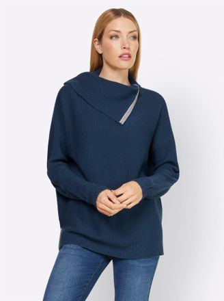 Heine Strickpullover HEINE Pullover, Damen, Gr. 32/34, blau (dunkelblau), 75% Polyacryl, 15% Wolle, 10% Polyamid, unifarben, Pullover Strickpullover