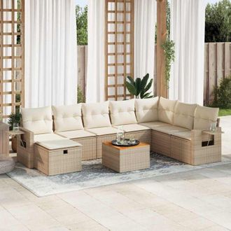 vidaXL Set De Sof&aacute;s De Jard&iacute;n Con Cojines 9 Pzas Rat&aacute;n Sint&eacute;tico Beige Vidaxl