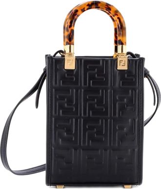 Fendi Sunshine Shopper Zucca Embossed Leather Mini tote bag - Zwart