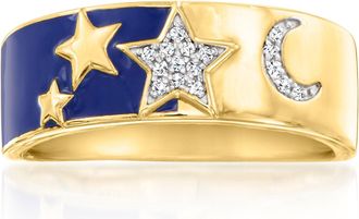 Ross-Simons Diamond Celestial Ring With Blue Enamel in 18kt Gold Over Sterling