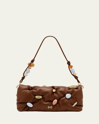 Cult Gaia Amalia Acrylic Bead-Embellished Leather Clutch Bag