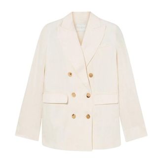 Brooks Brothers Dubbelrijige Linnen Blazer - Dames - Blazers - Wit - 3XS - Linnen - Jassen